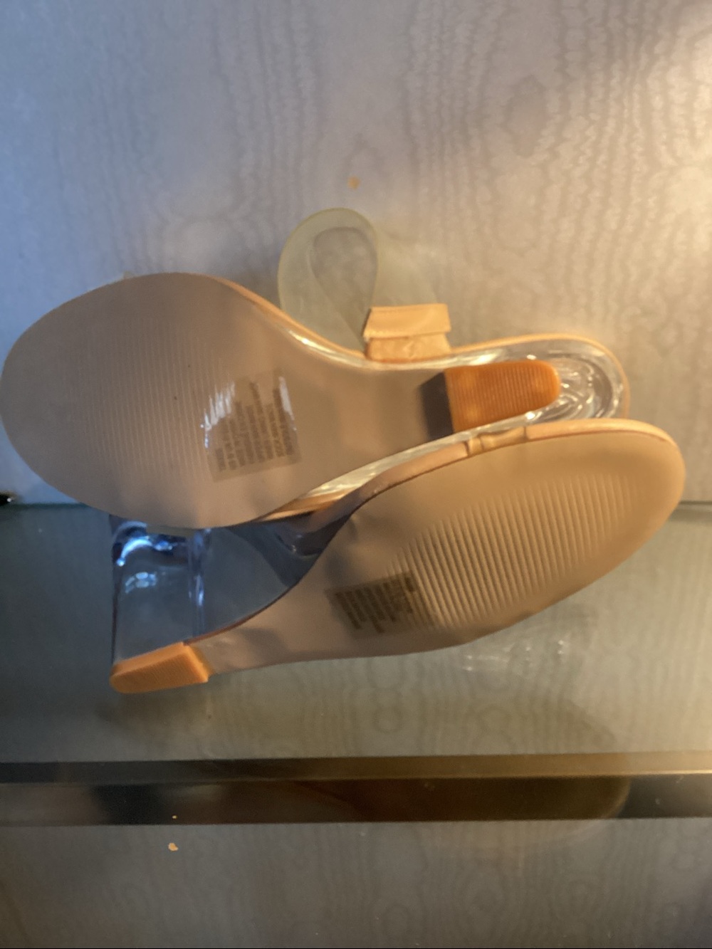 Shoe Dazzle Nude Clear-Strap Slide Heels SZ 9, $25. - Picture 7 of 8